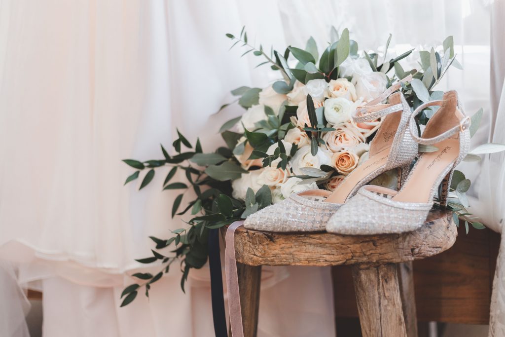 Wedding bouquet and shoes beautiful