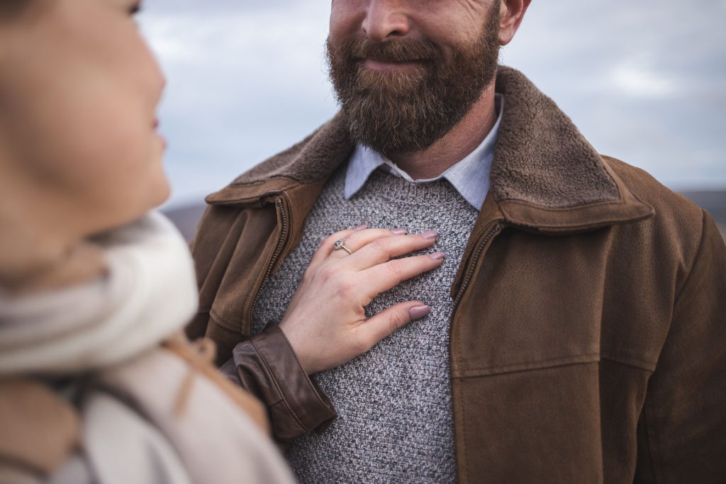 Marli + Andre wicklow mountains engagement shoot couple her hand on his chest