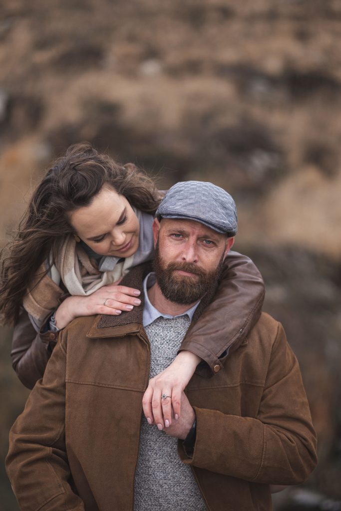 Marli + Andre wicklow mountains engagement shoot couple man looking at camera