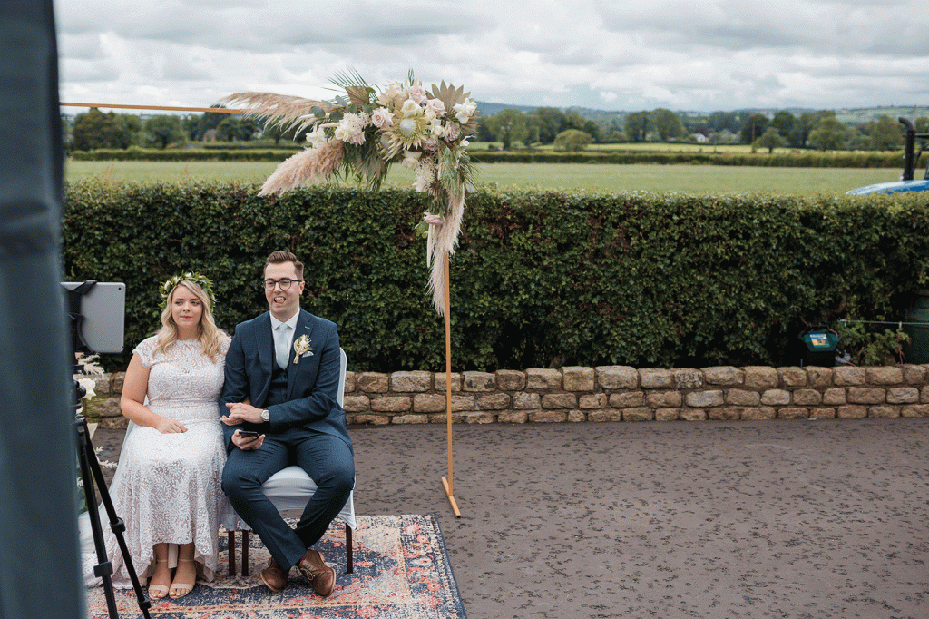 Jack and Katie Antrim Elopement covid zoom wedding photography interrupted gif of tractor