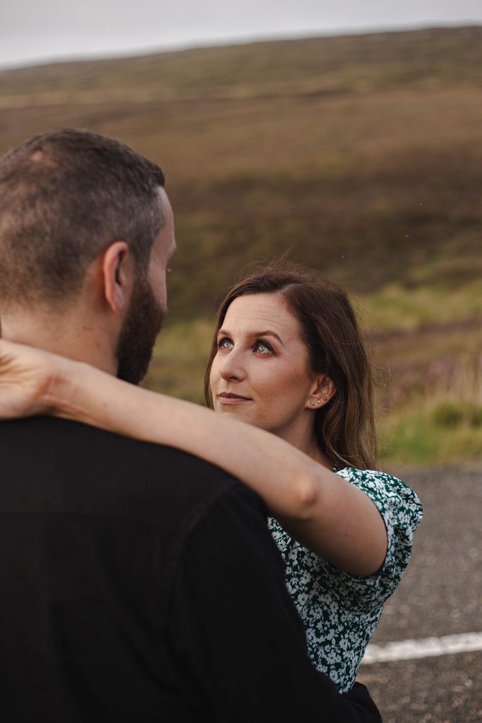 Anna and Colm engagement photography in wicklow mountains with amazing eyes