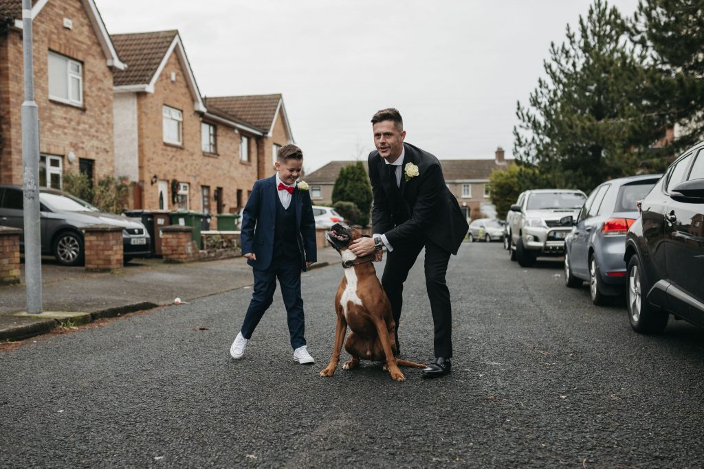 Troy and Laura Dublin City Wedding with their dog