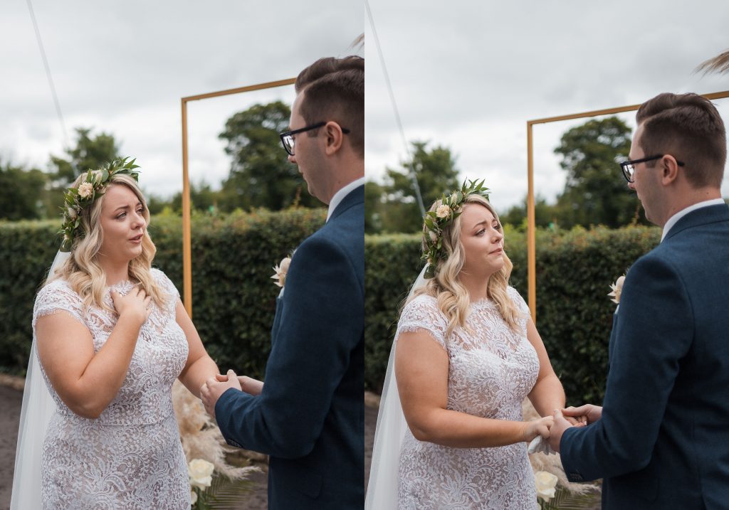 Jack and Katie Antrim Elopement covid zoom wedding photography bride emotional as she says her vows